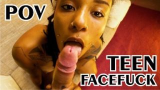 Exotic Teen gets FACEFUCKED and deepthroated by a BIG DICK – sloppy blowjob, rough sex, interracial,
